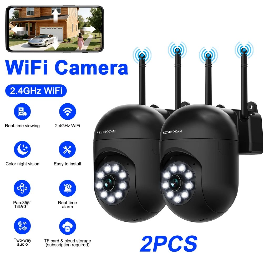 2PCS 3MP Wifi HD Night Color Cam IP Wireless Security Surveillance PTZ Camera 4X Zoom Cameras Tracking Two-way Audio