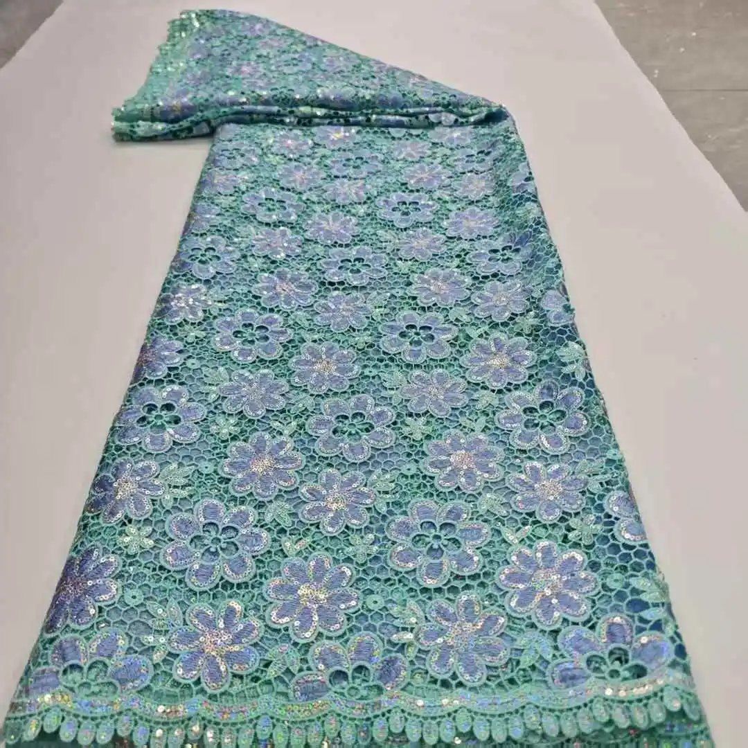 2025 Высокое качество, 5 ярдов, водорастворимая африканская кружевная ткань с блестками, шнур из гипюровой кружевной ткани, свадебные платья для свадьбы