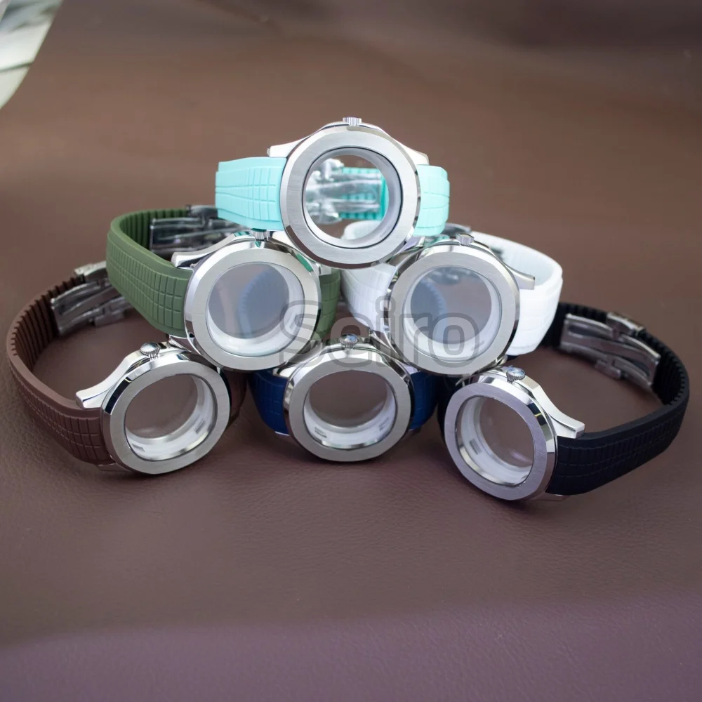 

NH35 Case Strap Rubber Strap Sapphire Glass Stainless Steel Watch Case for NH36 NH38 Movement Nautilus AQUANAUT Case Parts