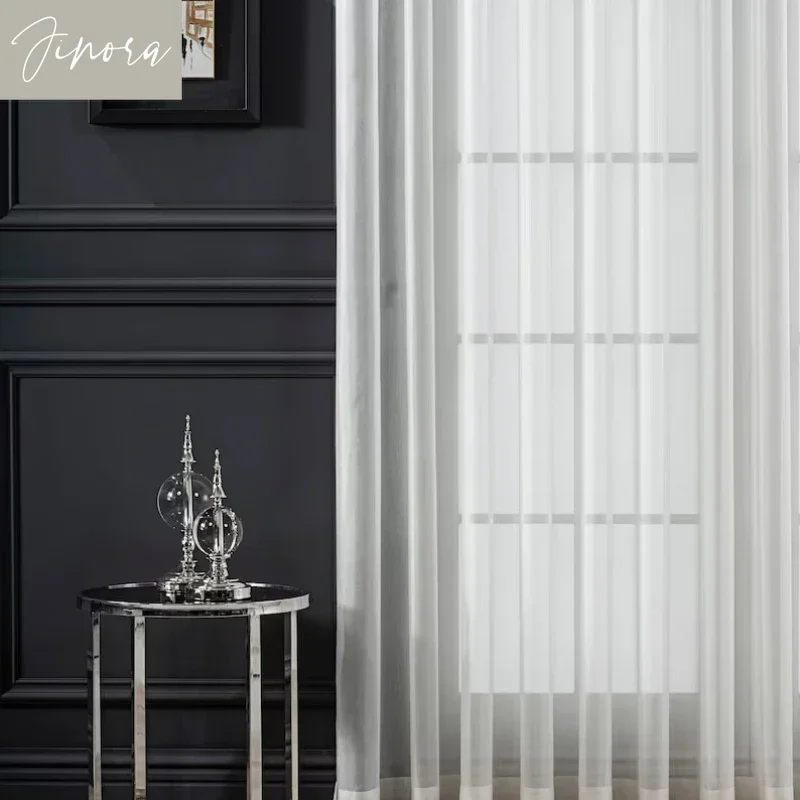 Linen White Sheer Window Curtains for Living Room Bedroom Solid White Tulle High Quality Yarn Window Drape Decoration Custom