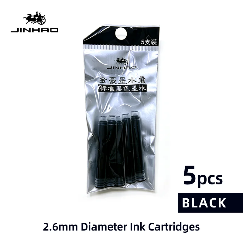 Jinhao 5PCS 2.6mm Fountain Pen Ink Cartridge Refills Black Compatible with Jinhao 82  Smooth Office & School Supplies