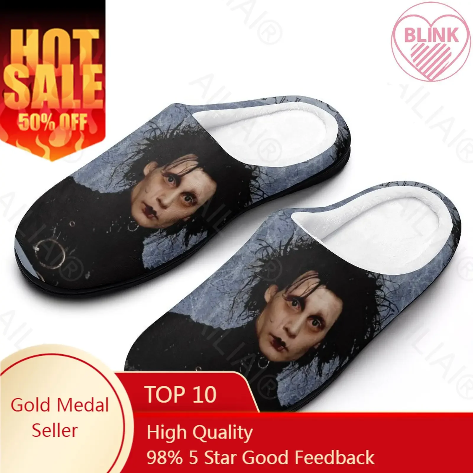 

Movie Edward Scissorhands Johnny Depp Sandals Plush Casual Keep Warm Shoes Thermal Mens Womens Slipper MustCottonHome Kids