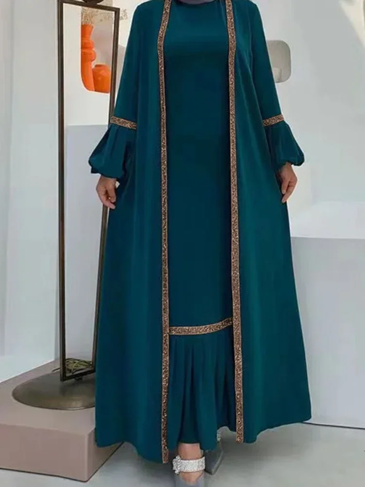 Eid abaya dubaj diskrétní krocan muslimové dlouhé šaty pro ženy arabská flitr islámské šaty soumrak večírek talár marocké kaftan róba