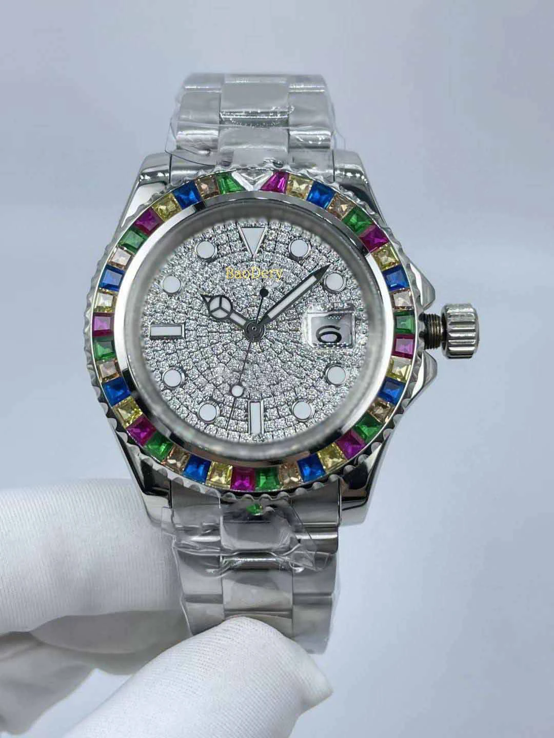 Customized Logo40mmElegant and luxurious men's diamond watch, sapphire mirror, mechanical movement, the best gift for men