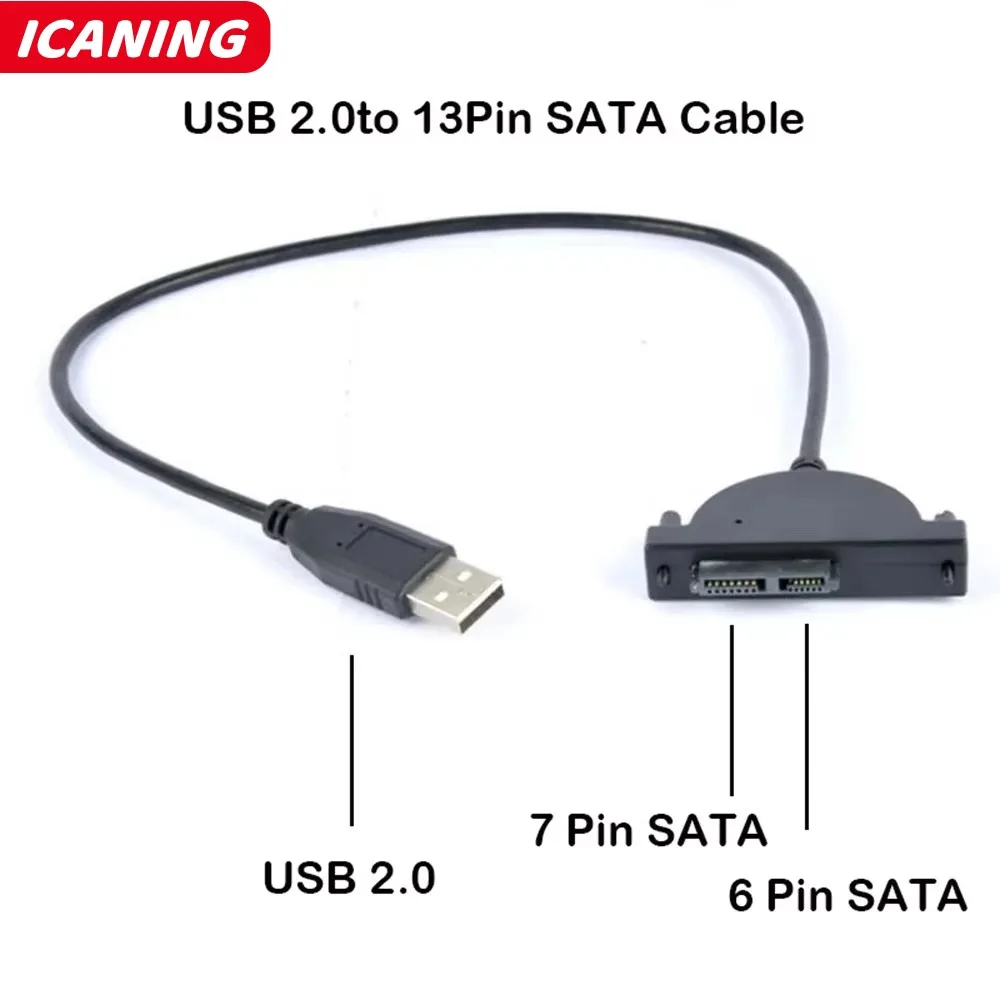 SATA Cable USB 2.0 to Mini Sata II 7+6 13Pin Adapter For Laptop CD/DVD ROM Slimline Drive Converter Cable Screws Steady Style