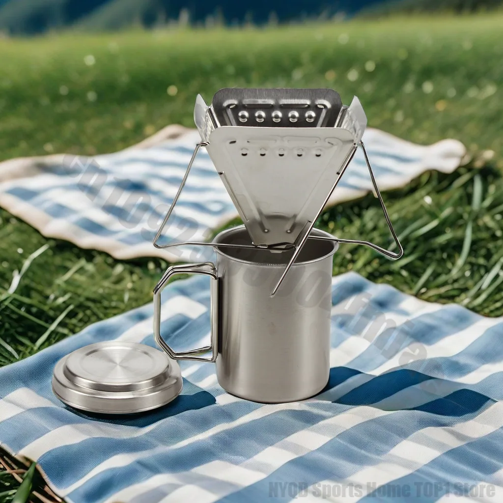 Camping portable stainless steel coffee drip rack, outdoor folding funnel filter cup, coffee stove, coffee grounds filter