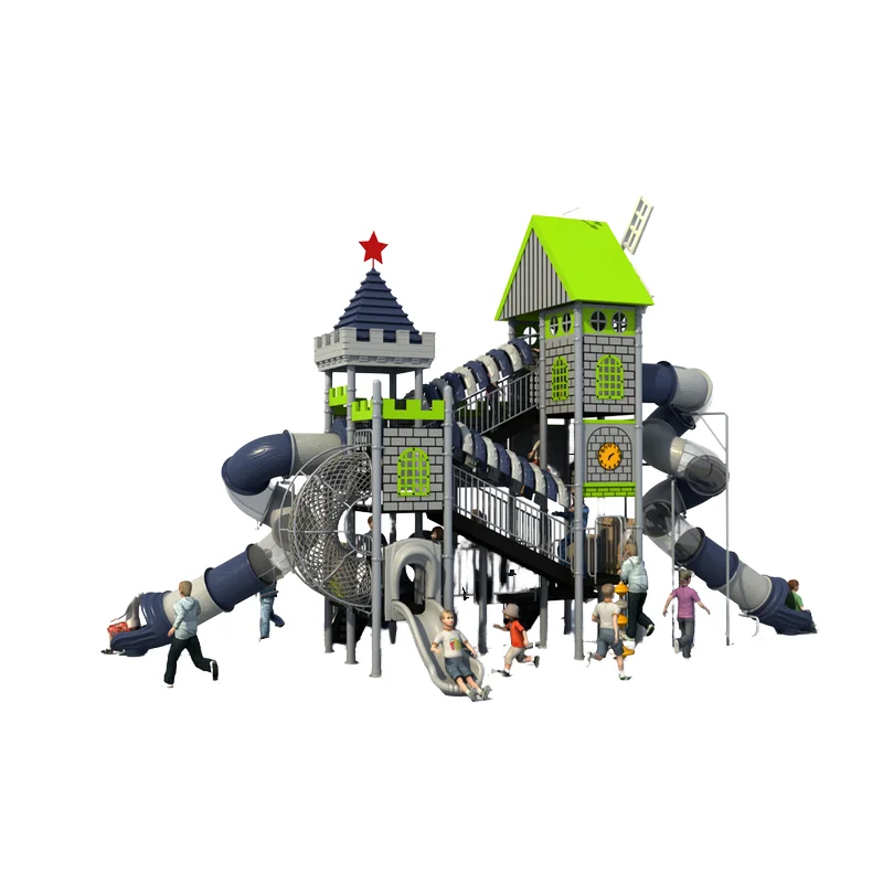Fashionable Grey Technological Kids' Outdoor Playground with LLDPE Plastic Slide for Garden Educational Residential Use