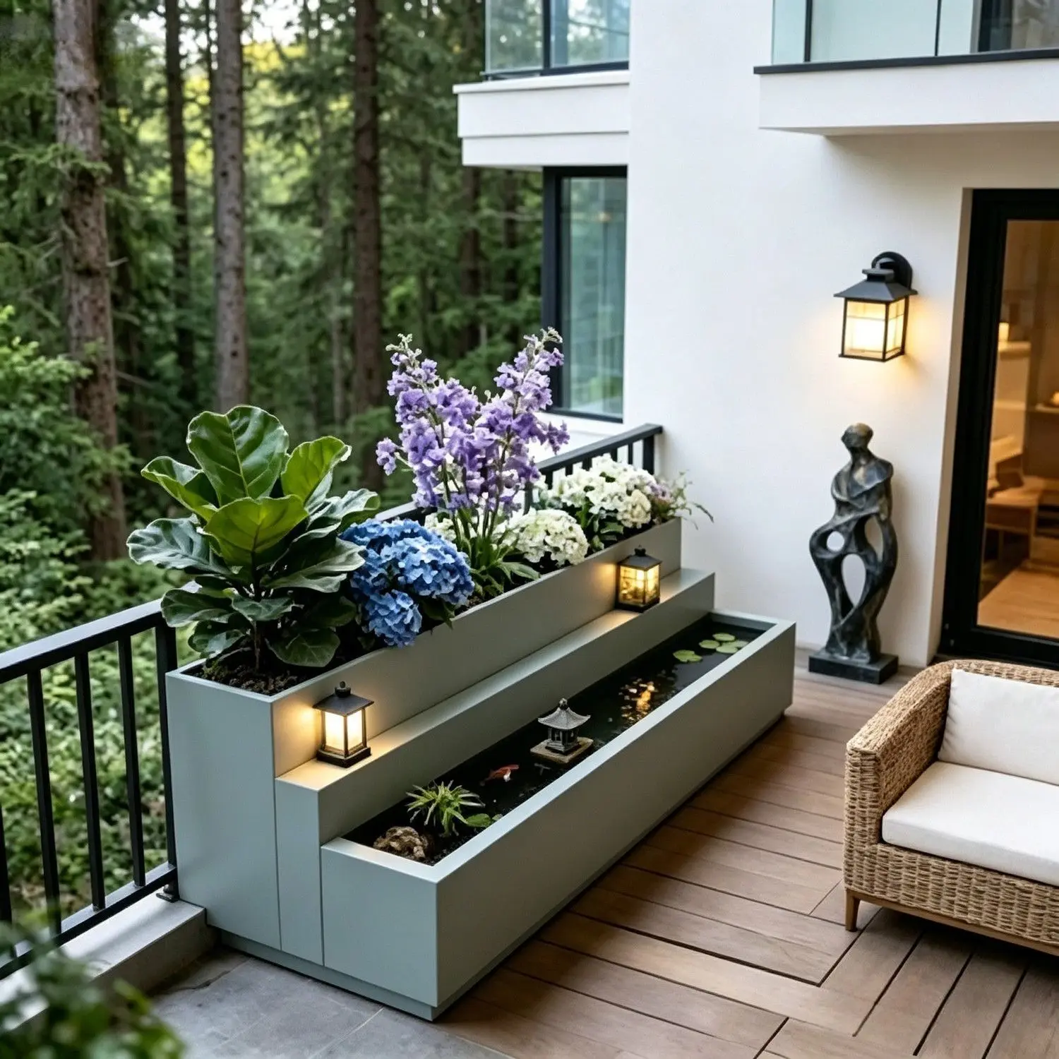 Custom balcony finished flowing water landscape flower box, fish tank ornament, indoor and outdoor villa courtyard