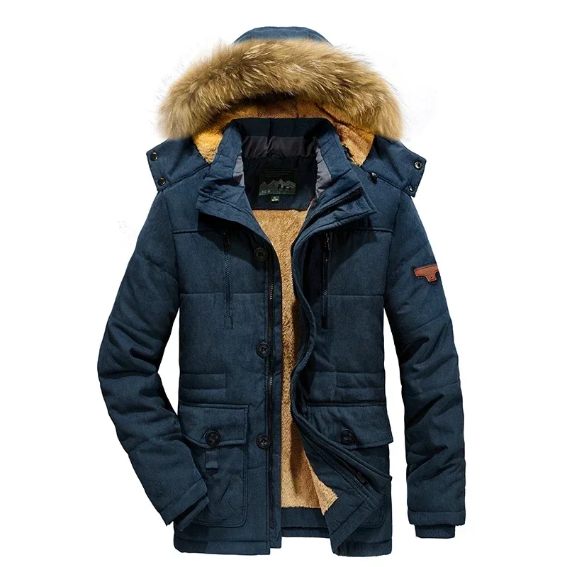 Parkas cálidas de lana para hombre, chaqueta con sombrero desmontable, abrigo informal de algodón para exteriores, chaquetas acolchadas de piel, 7XL, Invierno