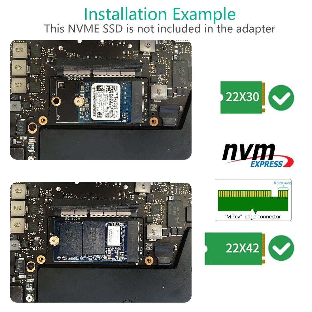 Адаптер M2 SSD M2 NVME SSD Карта расширения Riser Board Converter для Apple Macbook Pro A1708 Поддержка 2230 2242 M Key NVME M.2 SSD