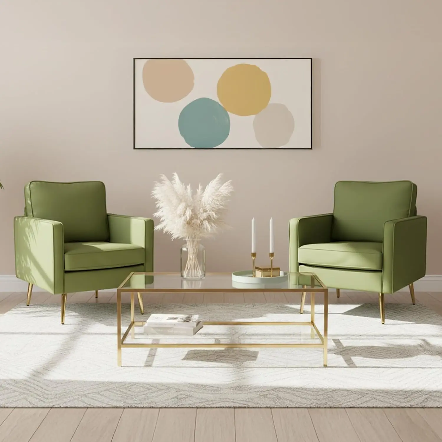 Faux Leather Accent Chairs Set of 2 with Gold Legs for Living Room, Customized