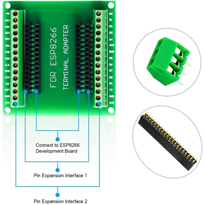 Placa de expansión ESP8266 GPIO 1 en 2 para placa de desarrollo Nodemcu ESP8266 ESP-12E de 38 pines