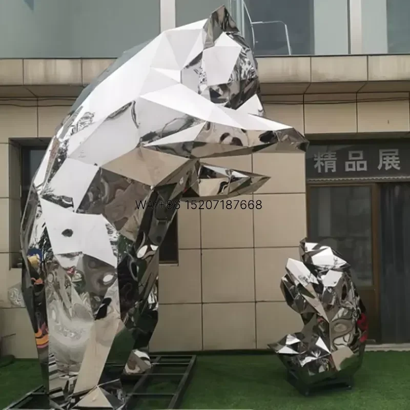 Wmwmnu Life Size Outdoor Stainless Steel Bear Statue Animal Sculpture for Garden Yard Lawn Decor Modern Art Figurine Home