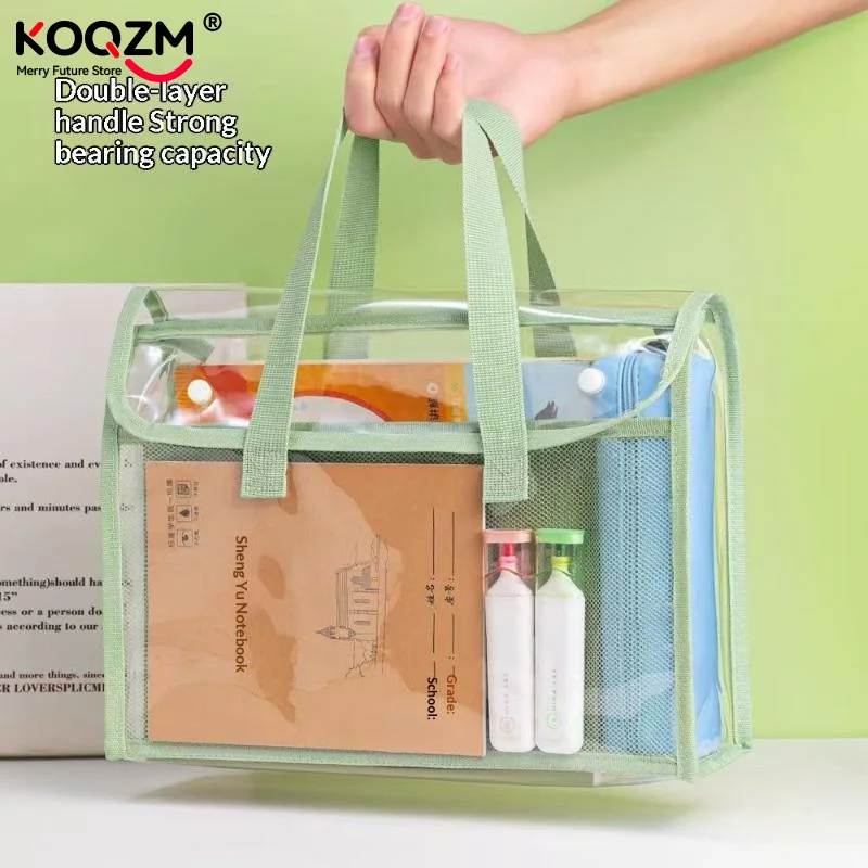 Large Capacity Portable Transparent Waterproof Handheld Folder, Expandable File Storage Bag, PVC Self-adhesive File Bag