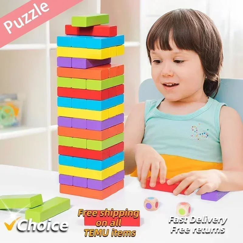 2Set Building A Tower and Drawing Blocks on A Chessboard Game Children's Solid Block Puzzle Parent-child Interactive Board Game