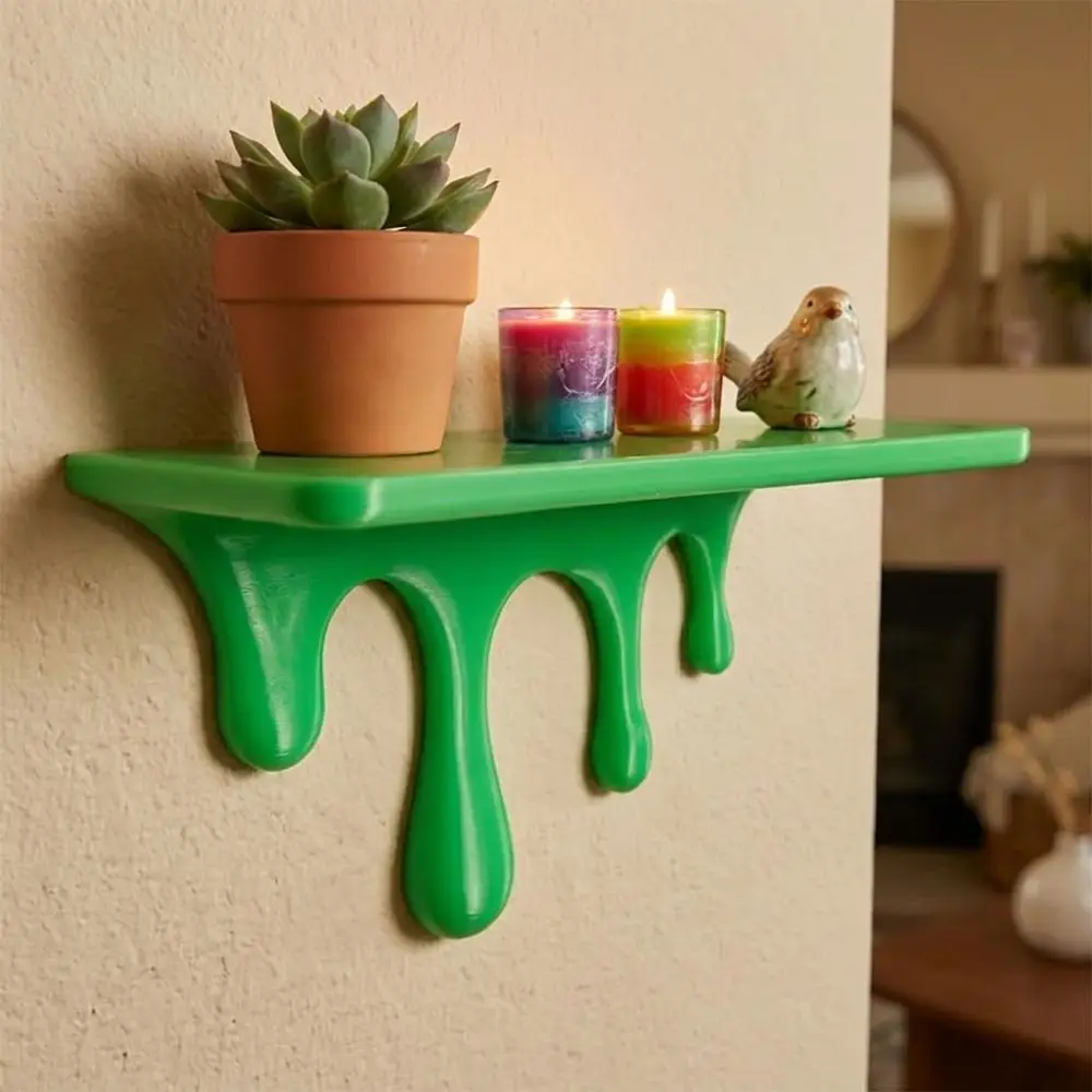 3D Printed Drip Floating Shelf Wall-Mounted Plastic Melting Wall Shelf Irregular Shape Artistic Decorative Wall Bracket