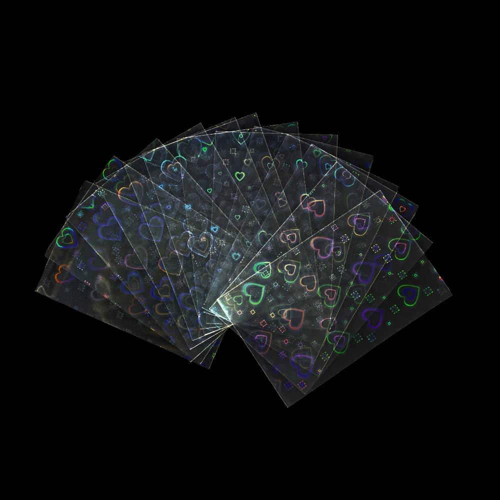 

100PCS Multiple Sizes Heart Holographic Sleeves Foil Shinny Laser Flashing Kpop Photo Card Sleeves TCG Foiling Game Card Cover