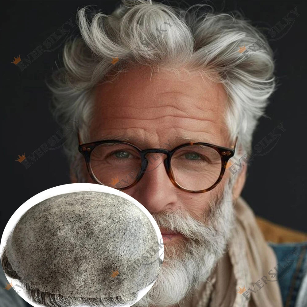 

1B80 Gray Old Man Prosthesis Undetectable Men Toupee Super Natural Hairline Blond Brown Microskin Thin HD Poly Human Hair Wigs