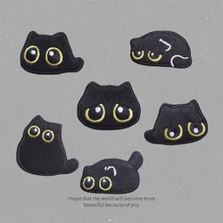 Cute Black Big Eyed Cat Self-adhesive Embroidery Patch Scratch Patch Student Stationery ScrapbookingDecorative DIY Stickers