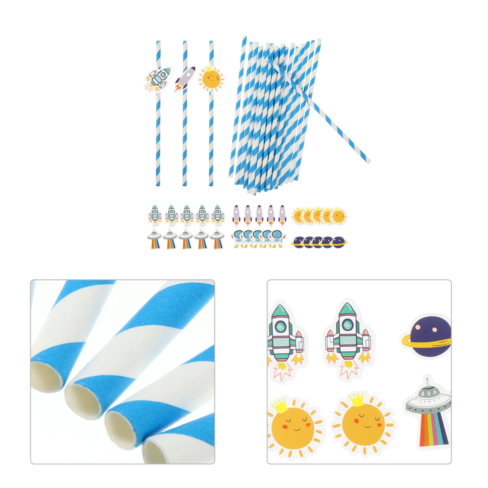 

40 pcs Space Theme Blue Paper Straws for Birthday Party Durable Practical Beverage Juices Milk Tea Coffee Alcohol Straws