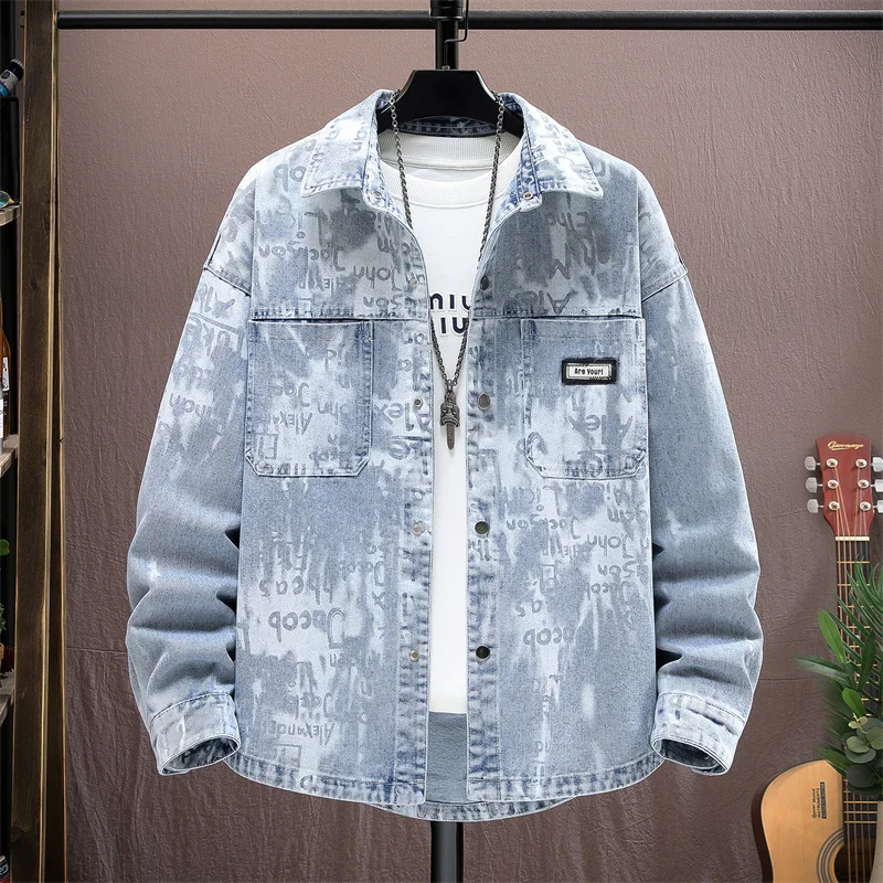 

Loose Fit Long Sve Casual irt Jaet for Men Spring Autumn New Sle Light Blue Workwear Outerwear Button Closure