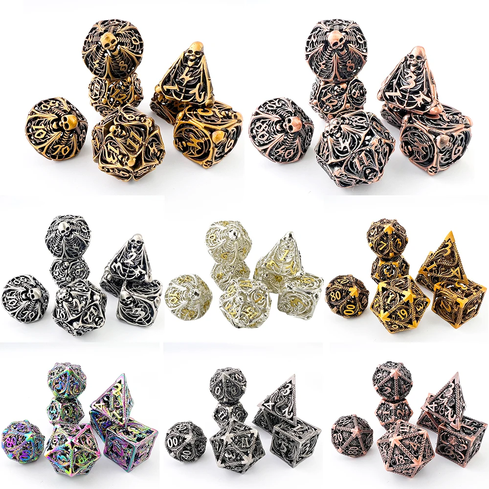 7PCS cool Hollow Metal Dice Polyhedral Dice Set for D4-D20 DND Role Playing Games