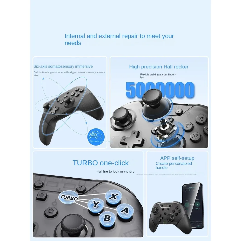 Jemdo Zhulong Tri-mode Wireless  Bluetooth Gamepad Joystick for Nintendo Switch Pro Six Axis Gaming Black Myth Wukong Controller