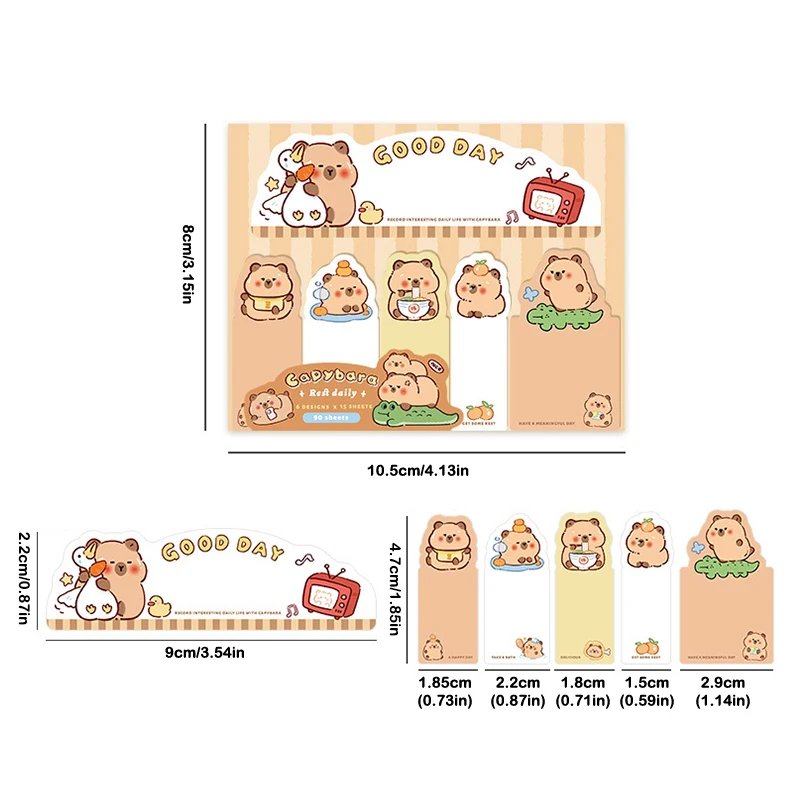 Etiqueta de índice adhesiva Capybara, marcadores de páginas de cuaderno de Kapibala bonitos, clasificar pegatinas, suministros escolares de oficina, 120 piezas