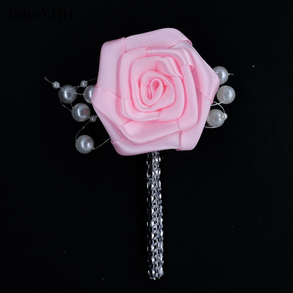 

JaneVini Pink Corsage Wedding Men Boutonniere Brooch Pearl Beaded Wedding Pins Buttonhole Boutonniere Groom Flower Accessories