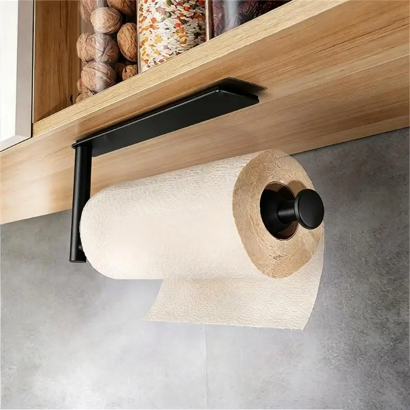 Wall Mounted Paper Towel Rack Metal Bar for Kitchen Cabinet Underside Fridge Side and Garage Storage Use M4YD