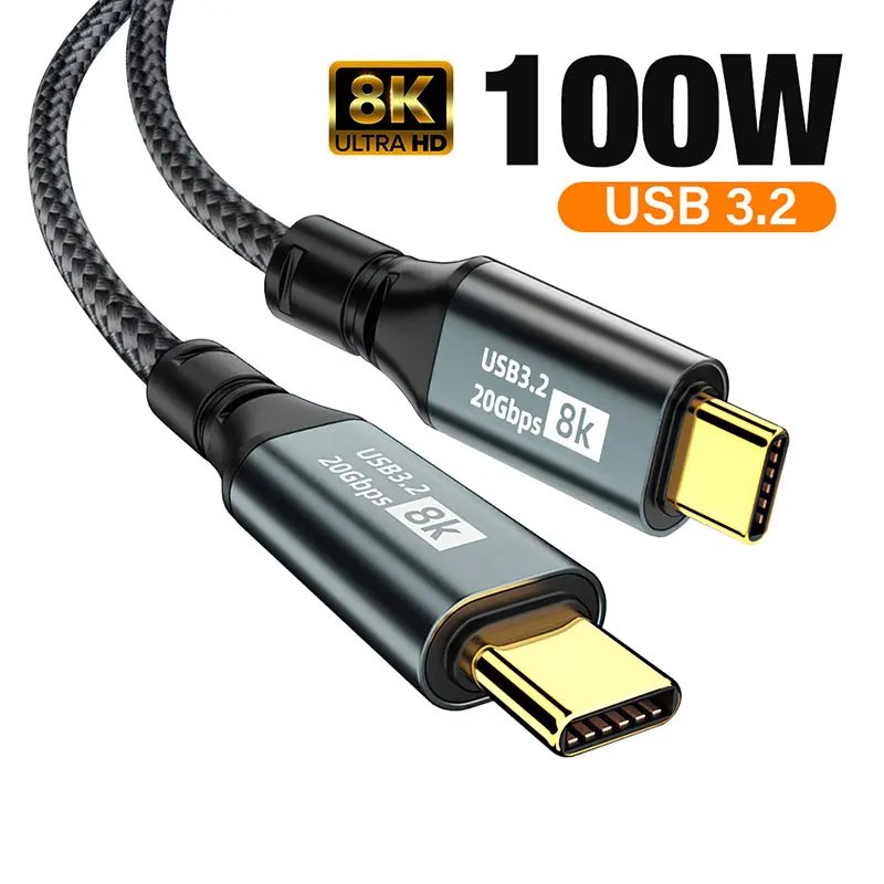 Gold plated PD 100W USB C to USB C Cable USB 3.2 Type-C Gen2 20Gbps 8K @ 60Hz Video Data Cord for PC Laptop Macbook iPad iPhone