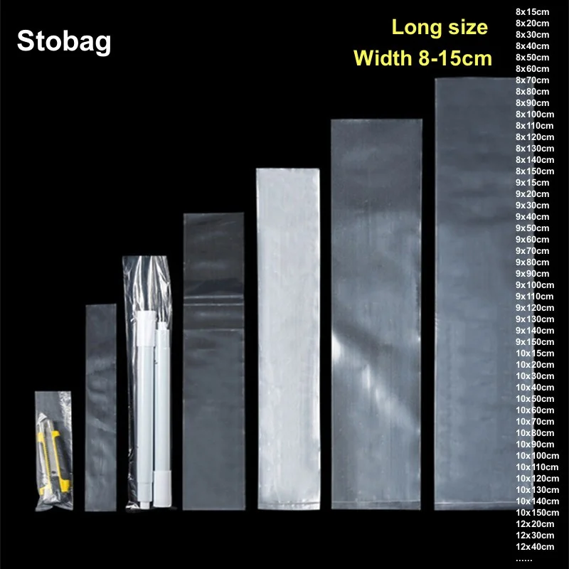 StoBag Transparent Long PE Plastic Top Open Bags Flat Clear Waterproof Dustproof Large Sealed Gift Clothing Food Package Pouches