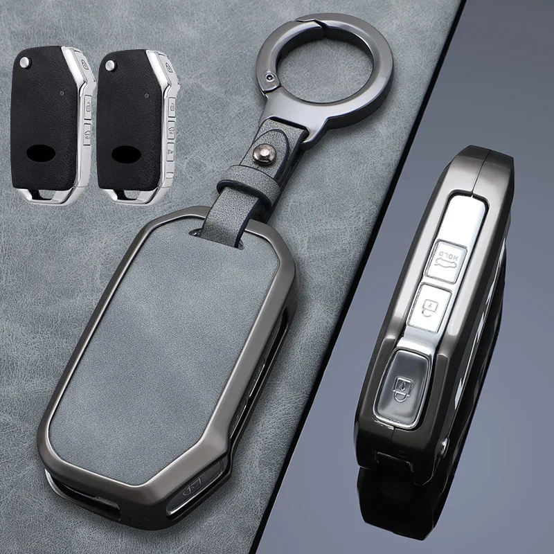 Funda de aleación de Zinc + cuero con tapa para llave de coche, funda Fob para KIA K3 K5 K8 KX5 KX-CROSS Sportage Ceed Sorento Cerato Forte Opatima Soul