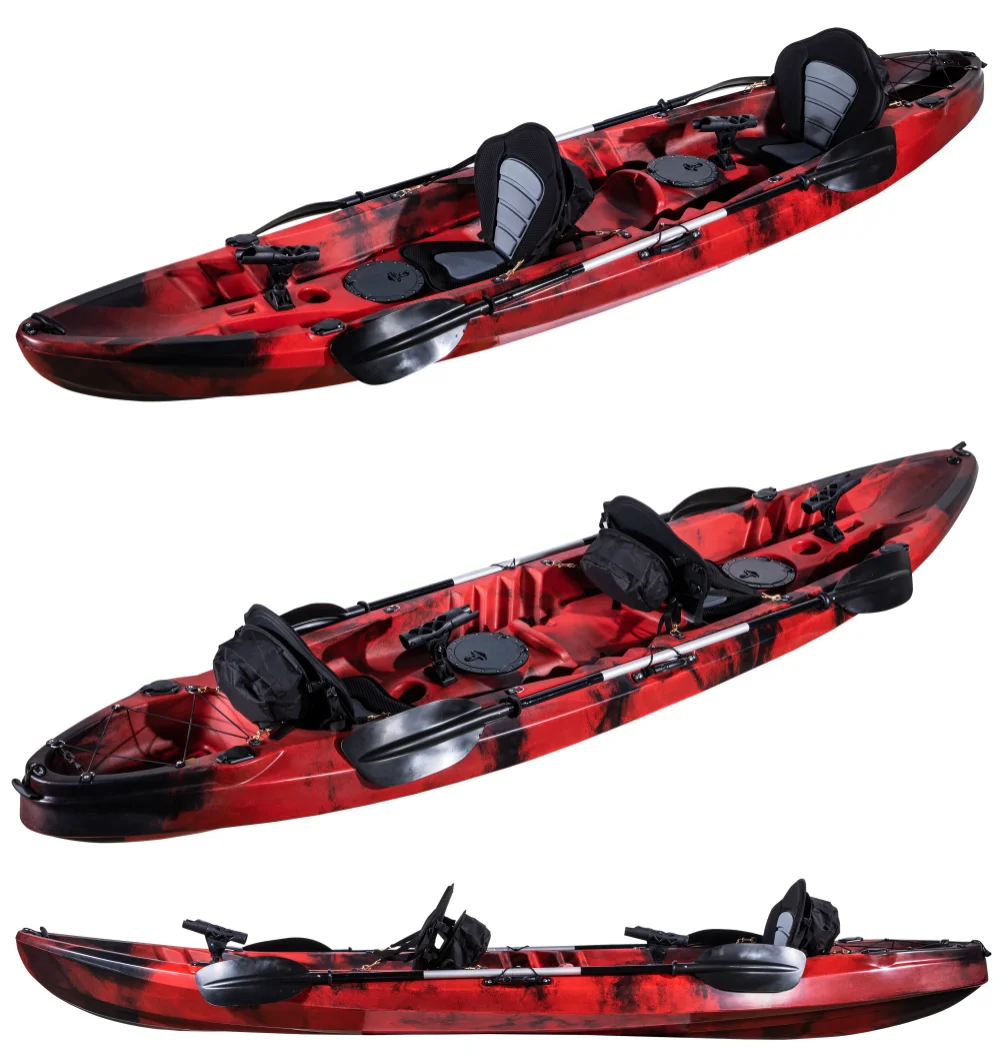 3.7m 3 Persons Fishing Family Kayak  Hot Sale  Double Seat /2 Persons Fishing Sit-on-top  HDPE Hull Material for Lake Use