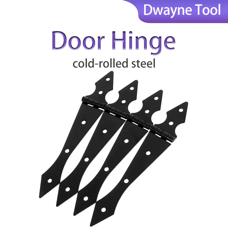 4pcs Vintage Wrought Iron Barn Hinges - Heavy Duty Black Decorative Metal Strap Hinge, Retro Door/Shed Gate Hardware