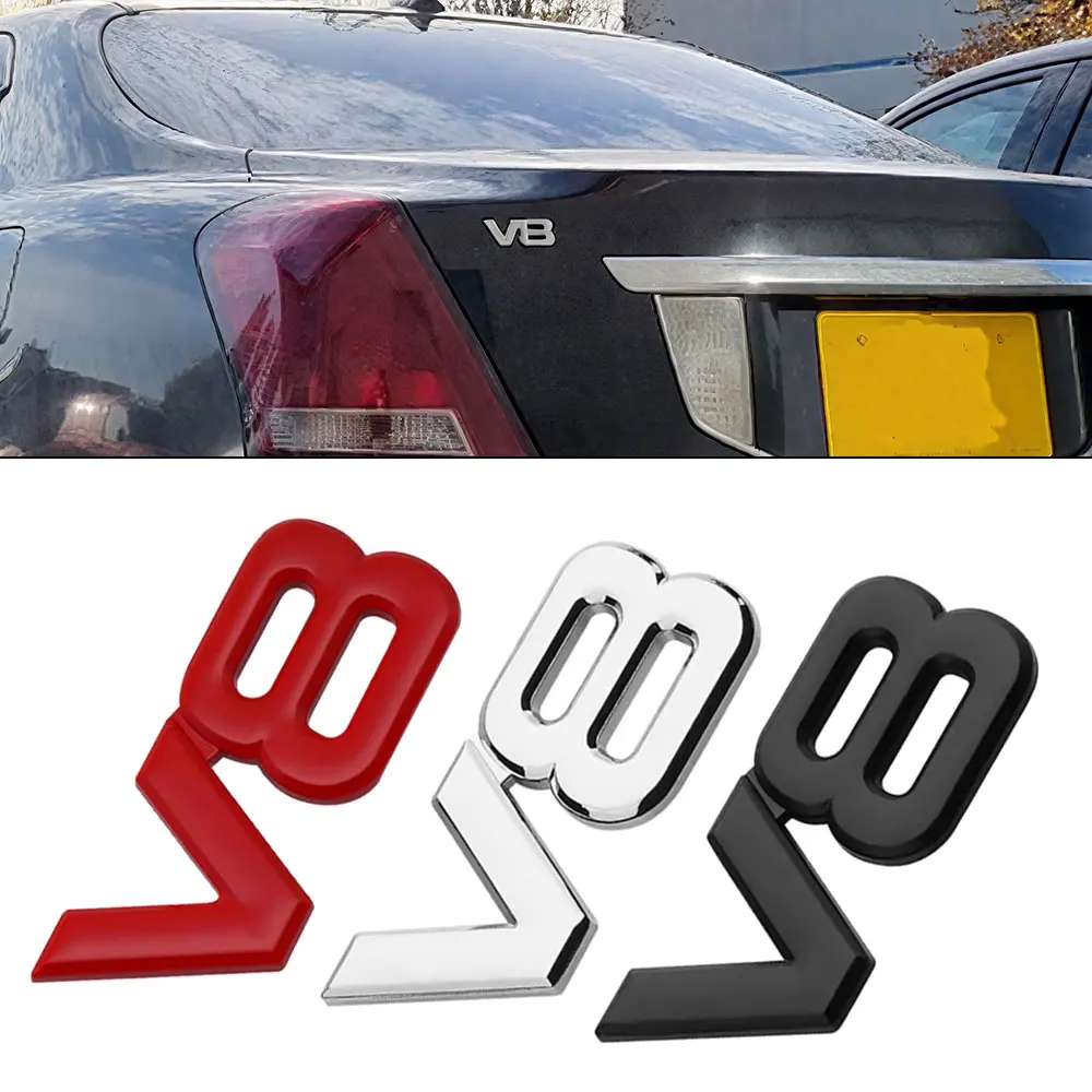 

Auto Metal Alloy 3D V8 Logo Engine Displacement Trunk Rear Car Tail Badge Decal V8 Side Wing Emblem Sticker Styling Accessories