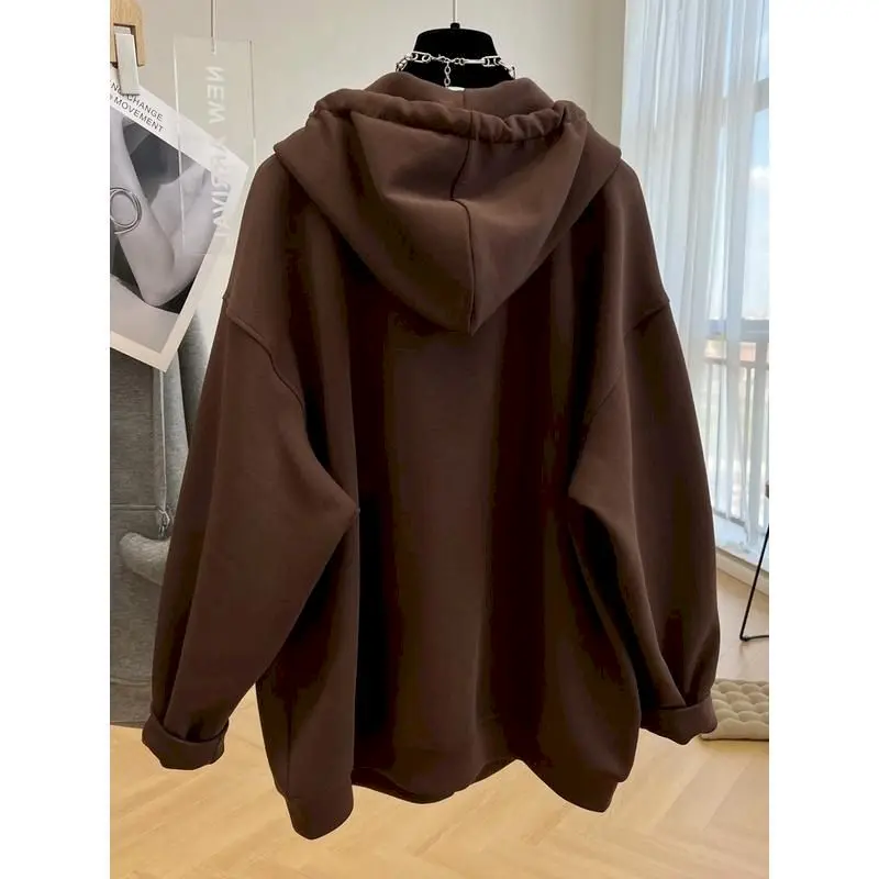 High-quality Hoodies Women Autumn Winter Trendy Hooded Oversized Coats Fashion Casual Solid Color Zippered Cardigan Hoodie Woman