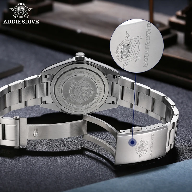 Addiesdive 36 Mm Nieuwe Geen Logo Heren Luxe Horloge 10Bar Duiken Bubble Spiegel Pot Cover Glas 316L Rvs quartz Horloges