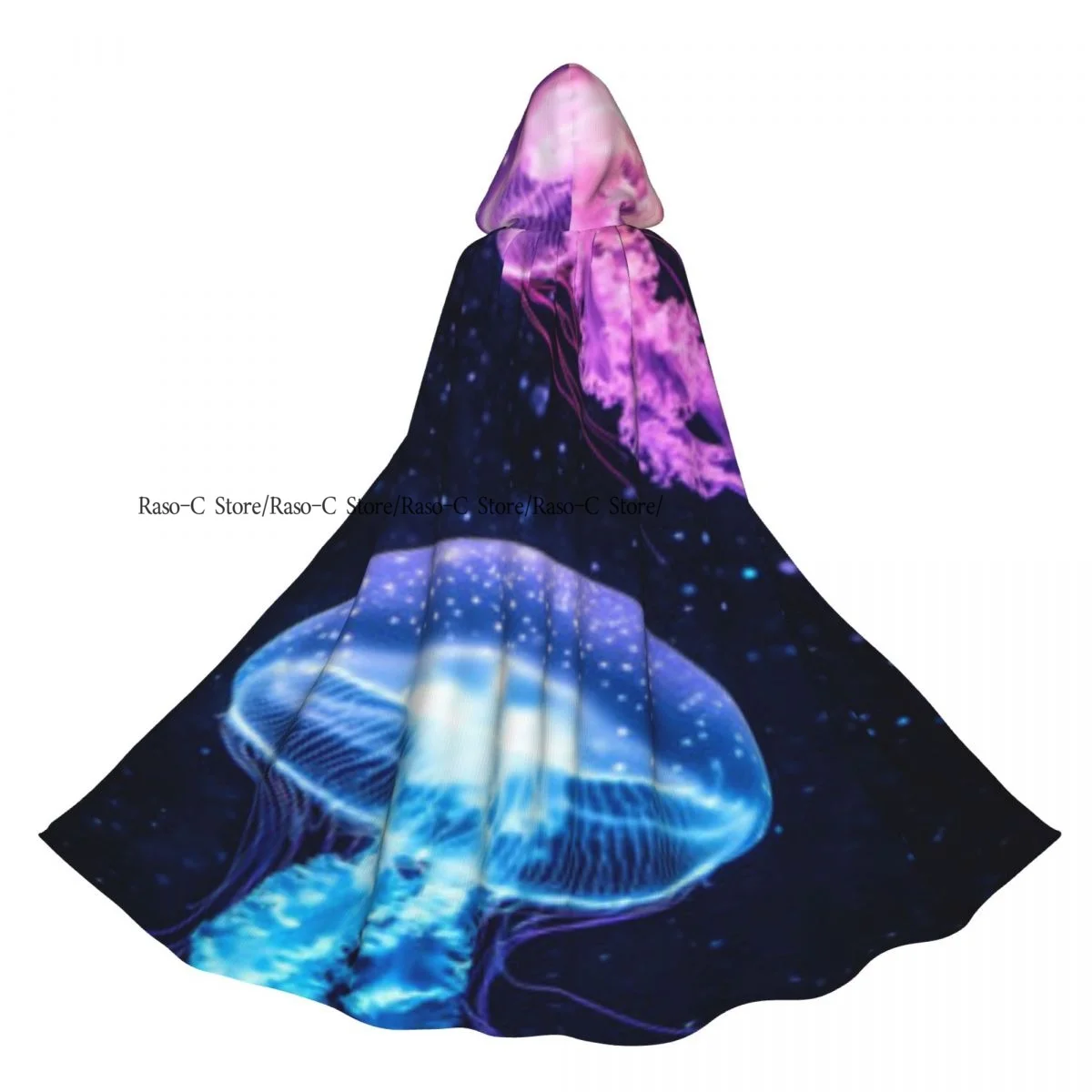 Bioluminescent Jellyfish With Tentacles Hooded Cloak Polyester Unisex Witch Cape Costume Accessory