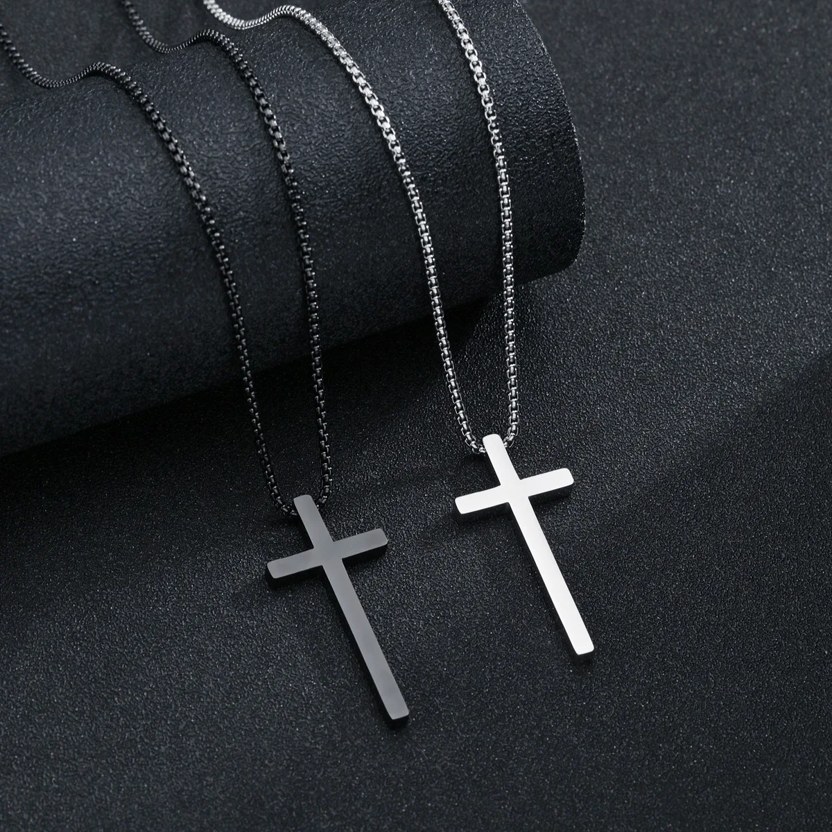 New Stainless Steel Gothic Pendant Necklace for Men Women Minimalist Jewelry Male Female Cross Chokers Silver Black Color