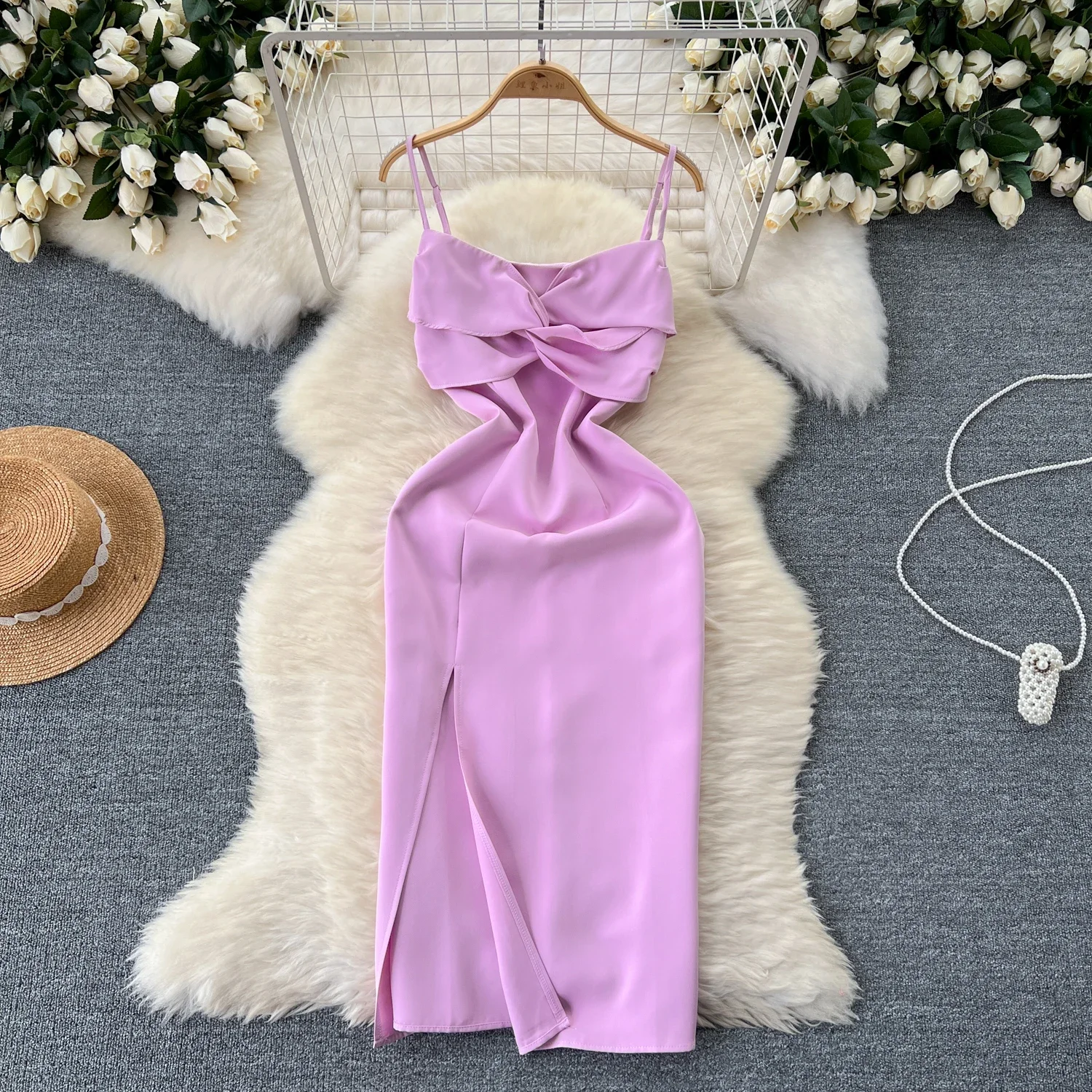 

Sexy Chic Spaghetti Strap Slip Split Evening Party Club Dress Women Summer Sleeveless Vintage Slim Pencil Vestidos Dresses