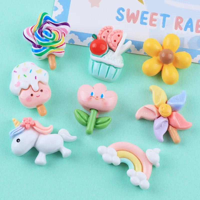 5pcs cute flower candy cake cartoon resin flatback diy kawaii resin accessories crafts materials scrapbooking embellishment