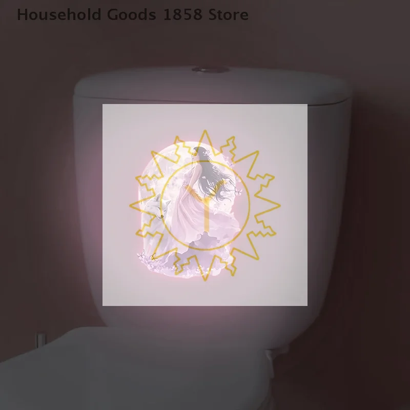Glow-in-the-Dark Moonlight Fairy Wolf Toilet Sticker Toilet Lid Decoration Wall Decal Self-Adhesive Removable Luminous Decals