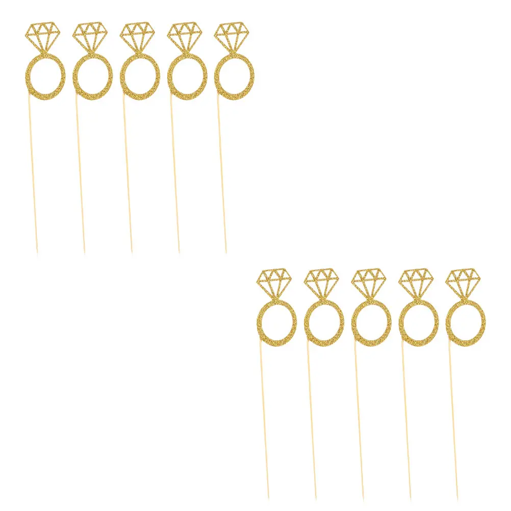 

40pcs Cake Toppers Wooden Materials Birthday Party Supplies Dessert Decoration Cupcake Inserts naments Diamond Ring Theme