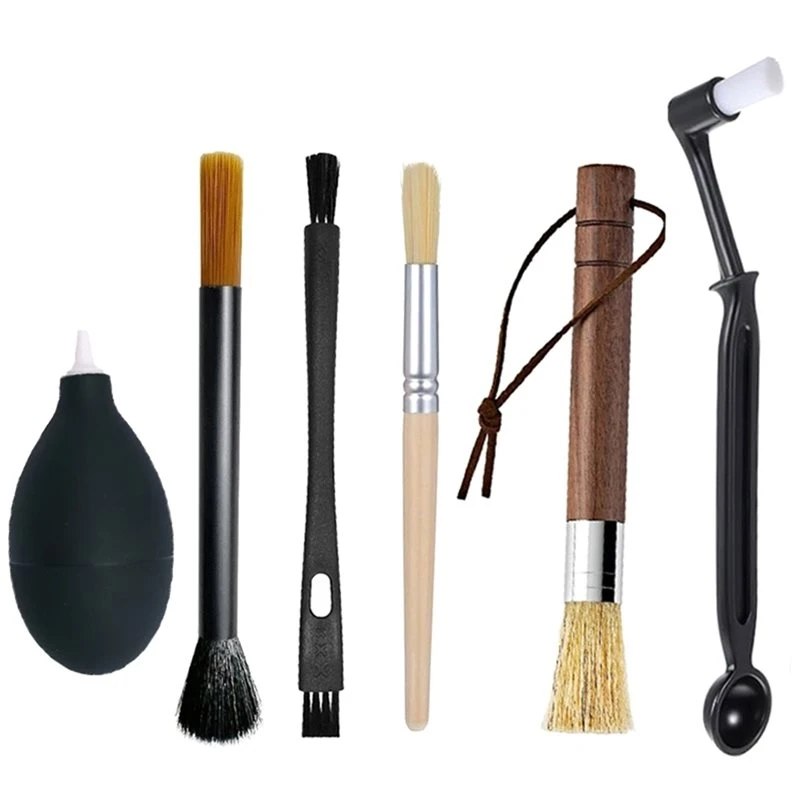 JHD 6 Pcs Coffee Cleaning Brush Set - Large Soft Brush, Small Hard Brush, Group Head Brush, Long-Reach Brush & Air Blower