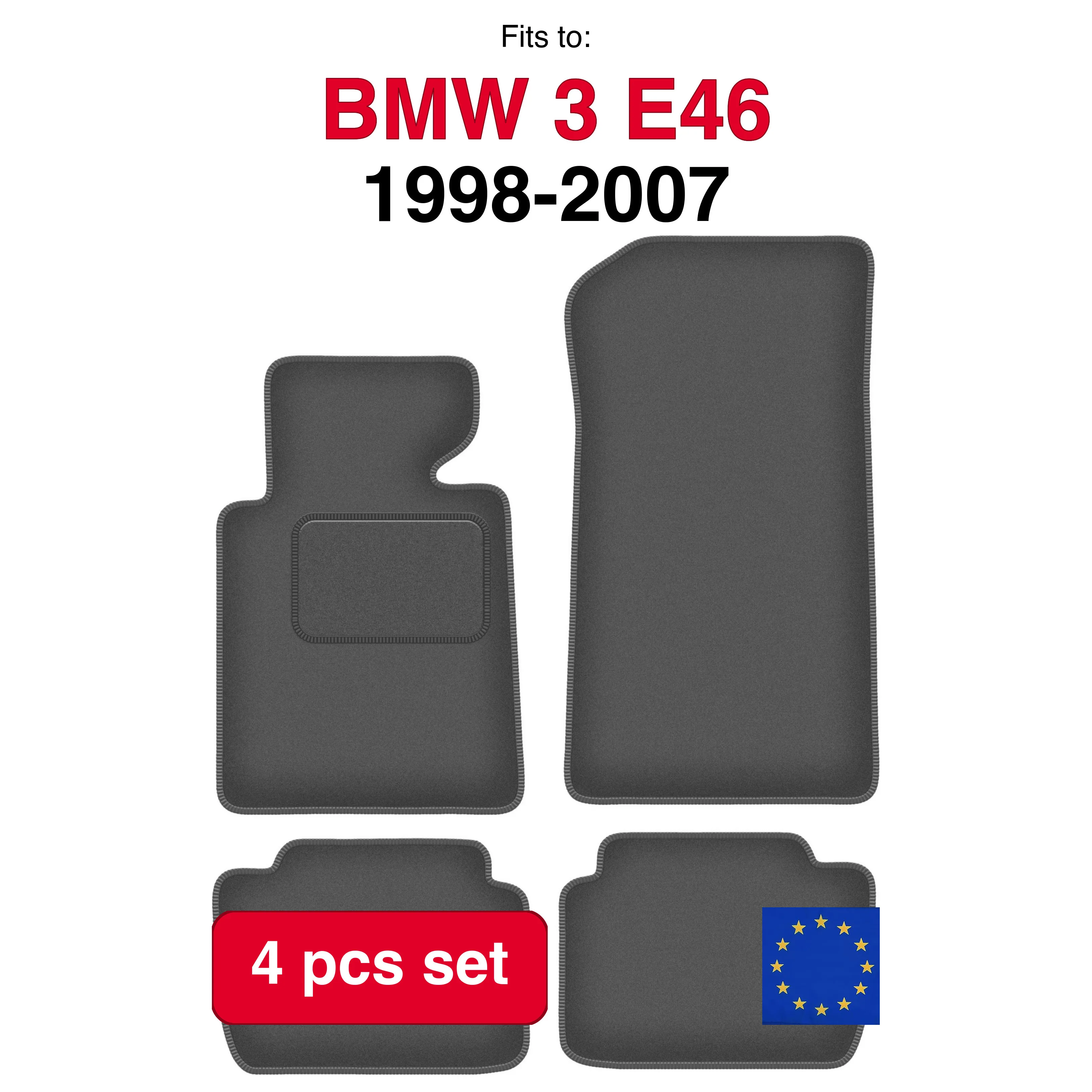 Auto velour matten voor BMW 3 E46 compacte coupé, sedan stationwagen touring (1998-2007) -4 stuks grafiet automattenset