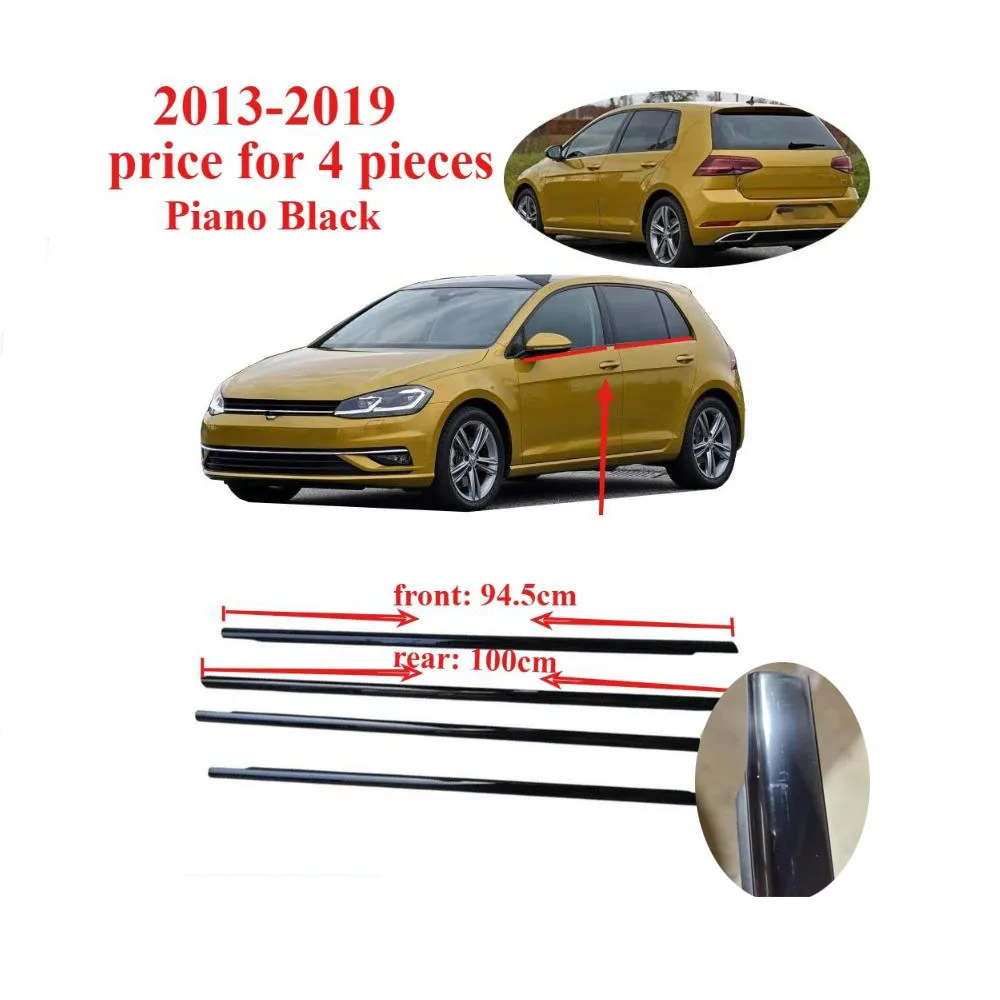 

4 Pieces Scratch Piano Black Mouling Belt Line for VW Golf 7 2013-2019 Windows Glass Rubber for Golf 7 Outside Auto Seal