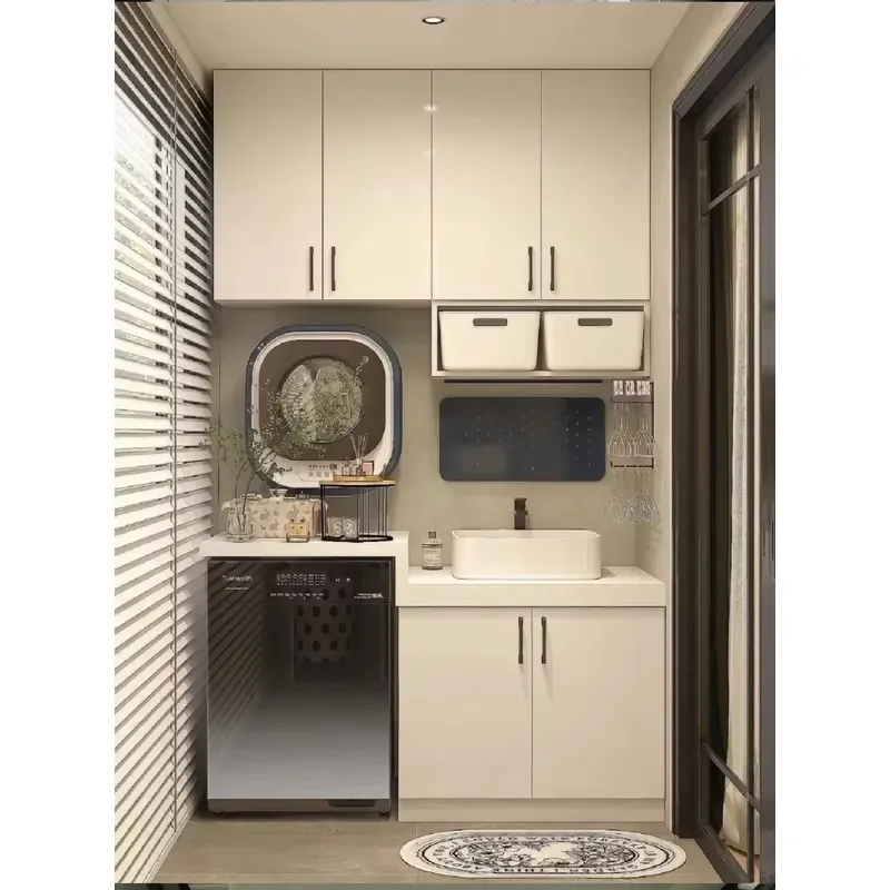 Modern Rustic Black White MDF Wooden Panel Balcony Cabinet Portable Space-Saving Durable Eco-Friendly Large Capacity Home