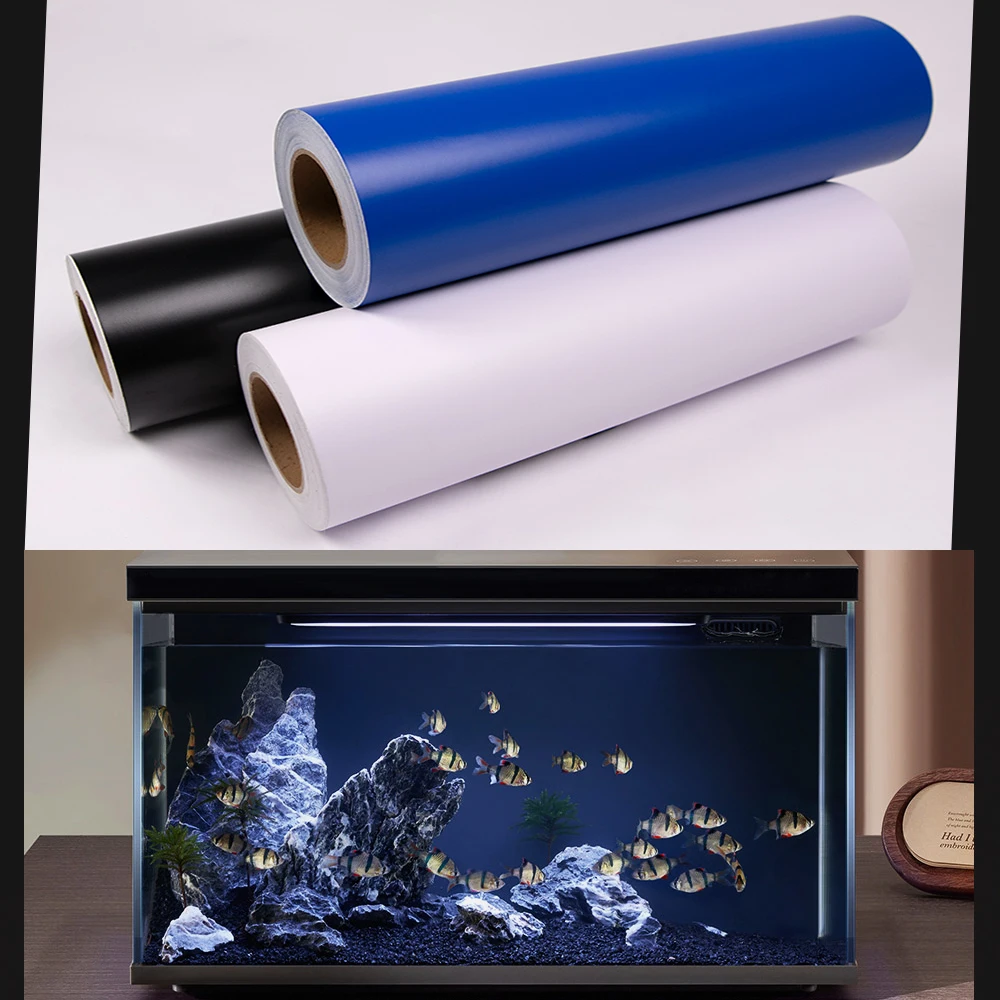 (61x800cm) Aquarium Shop Wholesale Fish Tank Background Blue Black Matte Wallpaper  Decorations PVC