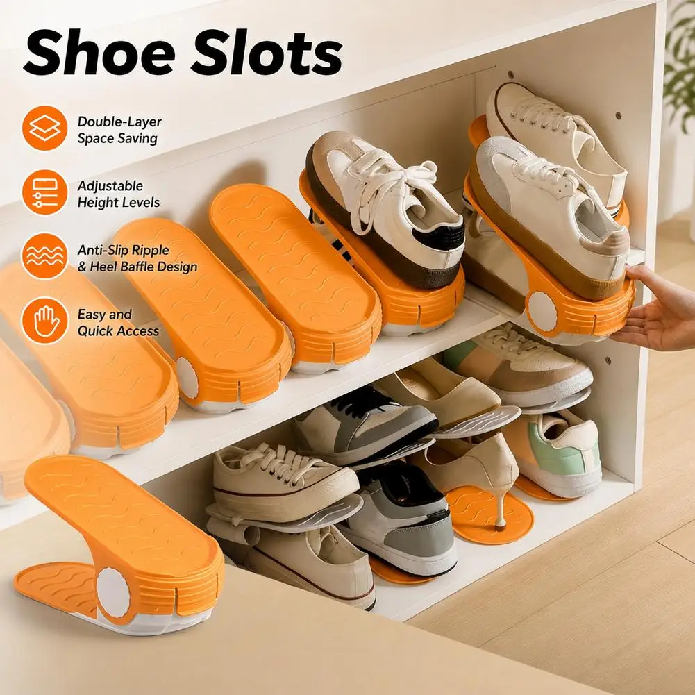 Shoe Stacker Organizer Double Deck Shoe Slots Space Saver Non Slip Shoe Holder Stand Adjustable for Closet Cabinet Shoe Rack
